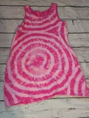 Vasna Pink White Tie dye Print Sleeveless Linen Dress M
